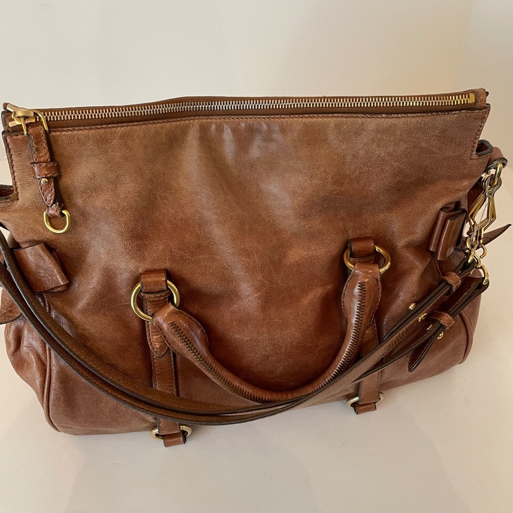 Miu Miu Cognac Brown Leather Duffel Shoulder Bag with Gold Hardware - Picture 6 of 16